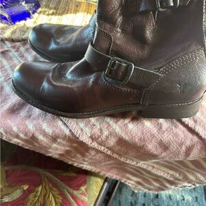 Frye Dark Brown Leather Buckle Boots